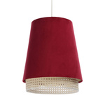 Lampa w stylu Boho podwójny abażur welur i naturalny rattan czerwona 