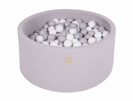 Suchy basen z piłeczkami jasno szary do pokoju dziecięcego dla chłopca i dziewczynki średnica 90cm wysokość 40cm