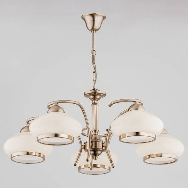 Lampa wisząca żyrandol klasyczny LANIA 5 punktów E27 szer. 59cm | ecru złoty