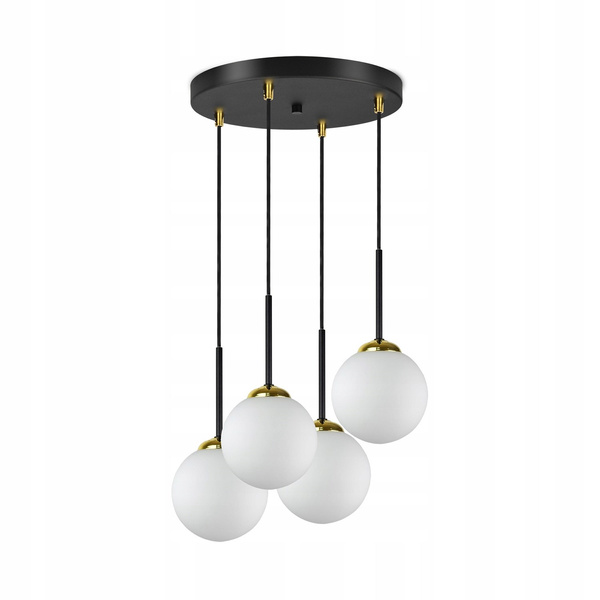 Lampa wisząca czarno-złota mleczne kule 4 źródła światła  