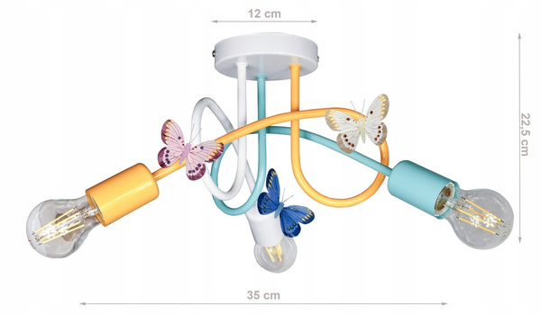 Lampa sufitowa do pokoju dziecka kolorowa Tęczowy Zawijas 3xE27 Led 