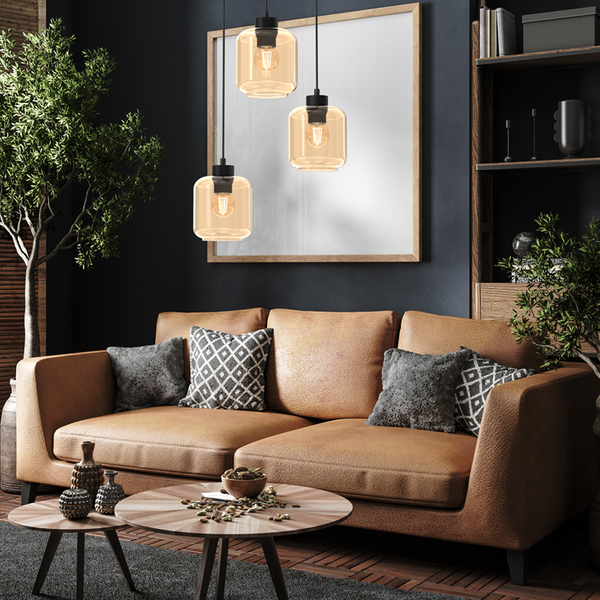 Lampa wisząca SOMBRA AMBER, MLP8372, czarny/bursztynowy, 3x60W E27