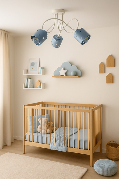 Lampa sufitowa do pokoju dziecka biało-niebieska SERCA LOFT 3xE27