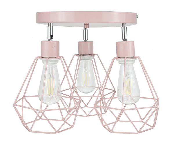 Lampa sufitowa do pokoju dziewczynki różowa - pastelowa w stylu loft druciak Carmen 3xE27