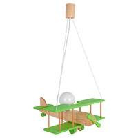 Lampa sufitowa do pokoju dziecka samolot drewniany duży naturalno- zielony 1xE27 Led 