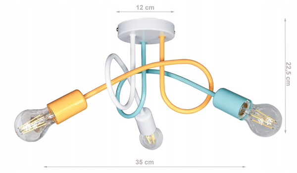 Lampa sufitowa do pokoju dziecka kolorowa Tęczowy Zawijas 3xE27 Led 