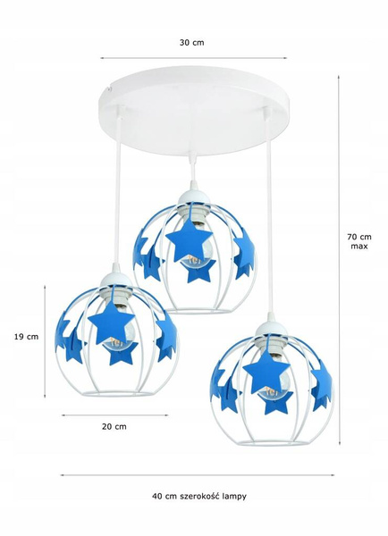 Lampa wisząca do pokoju chłopca i dziewczynki niebieska Gwiazdki 3xE27
