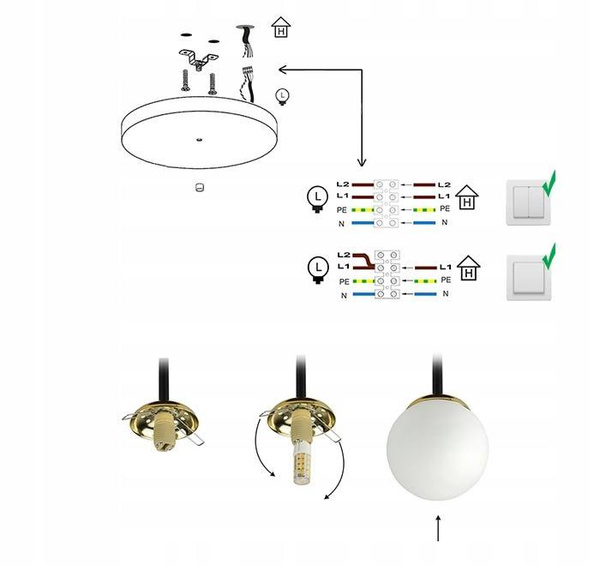 Lampa wisząca czarno-złota mleczne kule 4 źródła światła  