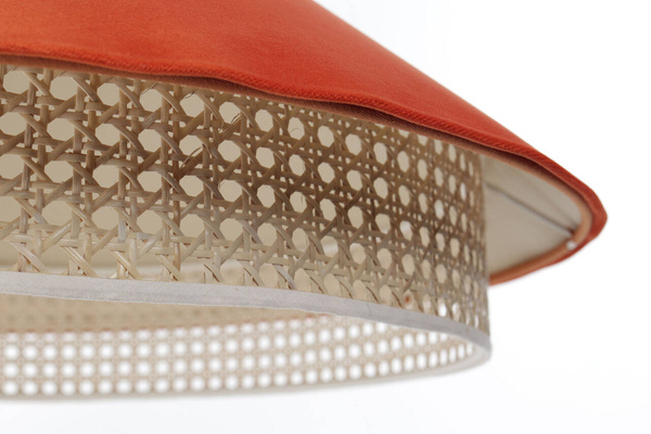 Lampa w stylu Boho podwójny abażur welur i naturalny rattan pomarańczowa 