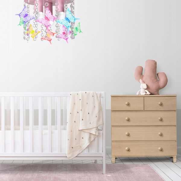 Lampa sufitowa do pokoju dziewczynki różowa Motylki 3xE27