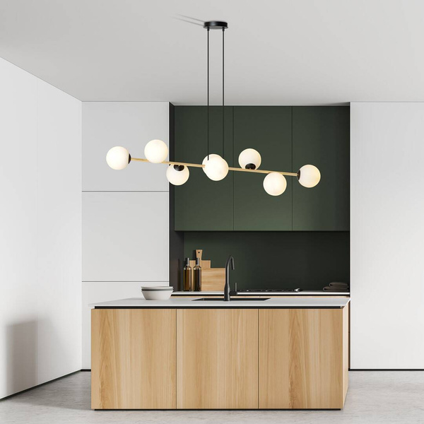 Nowoczesna lampa wisząca nad wyspę biało- złota GRAVITY 8 BL OPAL