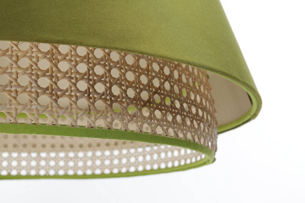 Lampa w stylu Boho podwójny abażur welur i naturalny rattan czarna