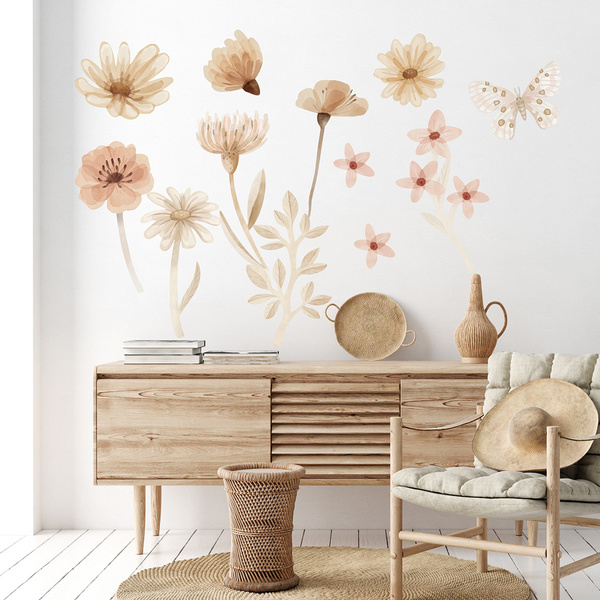 Naklejki na ścianę do pokoju dziecka w stylu Boho Kwiaty Łąka Zestaw 1