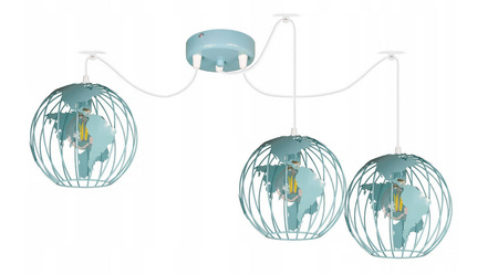 Lampa sufitowa do pokoju chłopca i dziewczynki miętowe klosze Pająk Globus 3xE27 Led