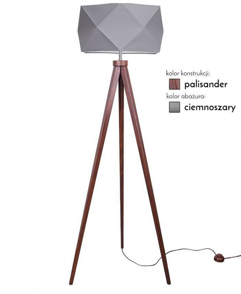 Drewniana Lampa Stojąca Trójnóg Abażur Diament