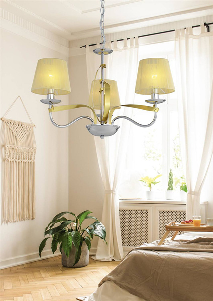Lampa wisząca chrom / złoty nitkowy abażur 3x40W Diva Candellux 33-55057
