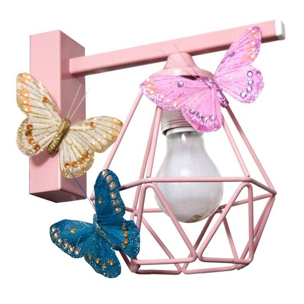 Lampa ścienna do pokoju dziewczynki różowy Motylek Druciak Loft 1xE27  