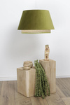 Lampa w stylu Boho podwójny abażur welur i naturalny rattan czarna