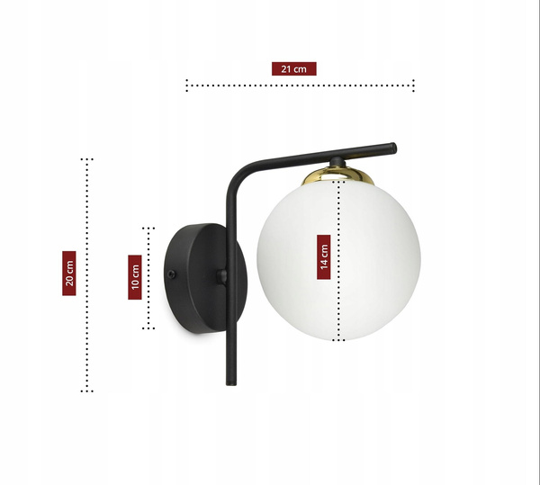  Lampa ścienna/ kinkiet czarno-złota mleczne kule 