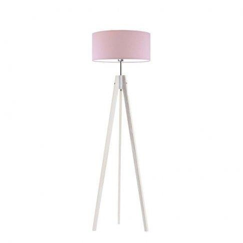 Lampa podłogowa do pokoju dziewczynki drewniana Magiczny Cylinder różowy abażur 1XE27