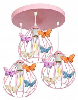 Lampa sufitowa do pokoju dziewczynki różowa Motylek Owal Koło 3xE27 Led