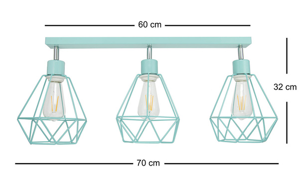 Lampa sufitowa do pokoju dziecięcego turkusowa pastelowa druciak w stylu loft Carmen 3xE27