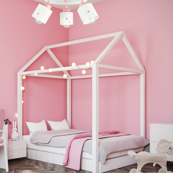 Lampa sufitowa do pokoju dziewczynki biało różowa serca 3xE27