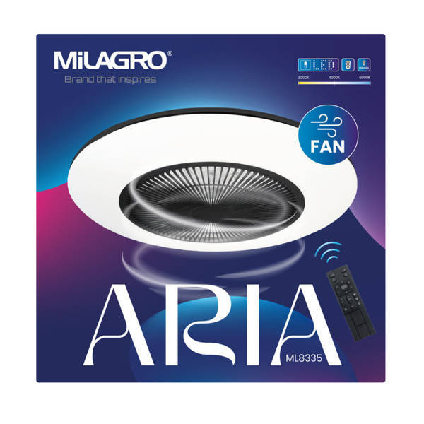 Plafon lampa sufitowa LED ARIA BLACK 38W z wentylatorem oraz funkcją ściemniana | Czarna