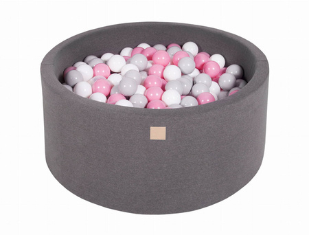 Suchy basen bawełniany ciemnoszary z piłeczkami do pokoju dla dziewczynki średnica 90cm wysokość 40cm
