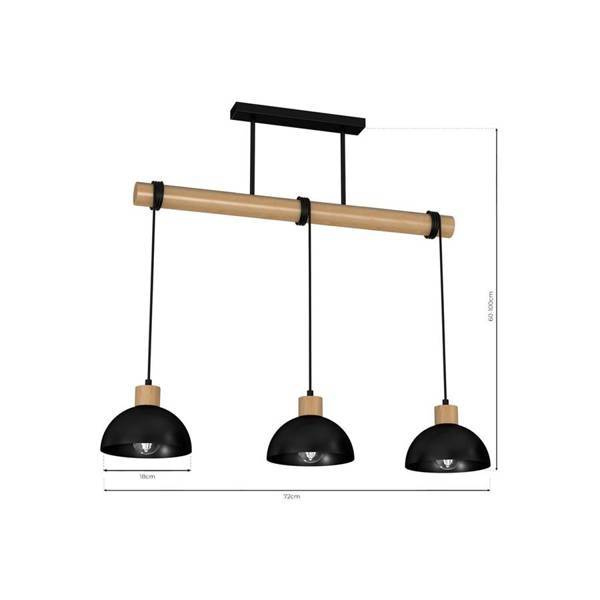 Lampa wisząca ERIK, MLP7226, czarny/drewno, 3x60W E27