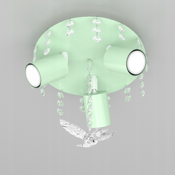 Lampa sufitowa do pokoju dziewczynki zielona Koliberek Kryształ 3 GU10