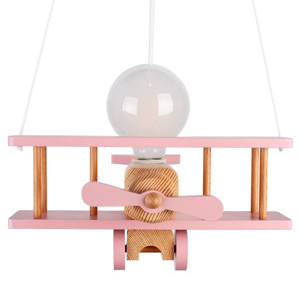Lampa sufitowa do pokoju dziewczynki samolot drewniany mały różowo-naturalny 1xE27 Led 