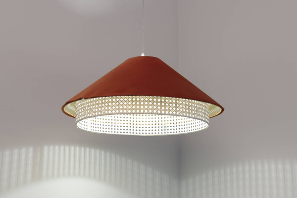 Lampa w stylu Boho podwójny abażur welur i naturalny rattan pomarańczowa 