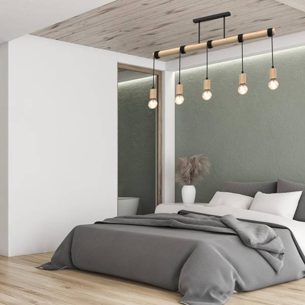 Lampa wisząca VIGA, MLP7965, czarny/drewno naturalne, 5x40W E27