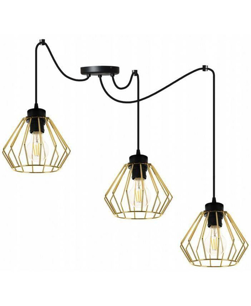 Lampa wisząca typu pająk druciak złote klosze loft 3
