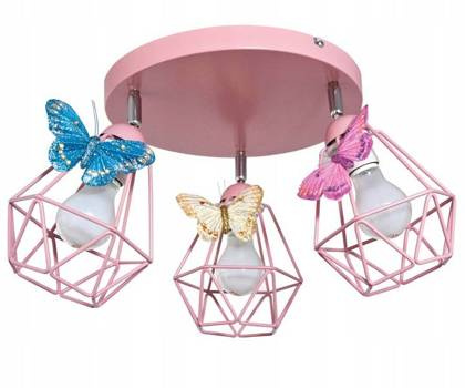 Lampa sufitowa do pokoju dziewczynki różowa Motylek Druciak Loft 3xE27 Led