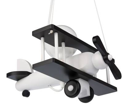 Lampa sufitowa do pokoju dziecka samolot drewniany mały czarno- biały 1XE27 LED