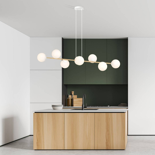 Nowoczesna lampa wisząca nad wyspę biało- złota GRAVITY 8  WH GOLD