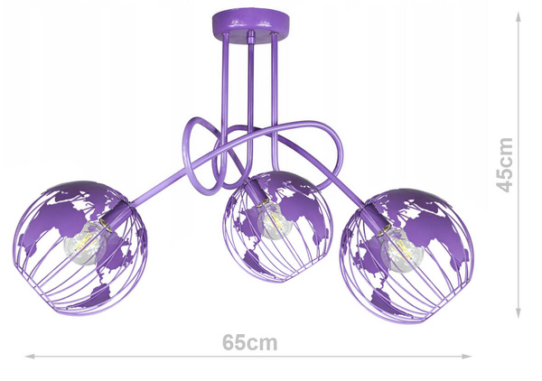 Lampa sufitowa do pokoju dziecka fioletowa Edison Globus 3 punktowa Led 