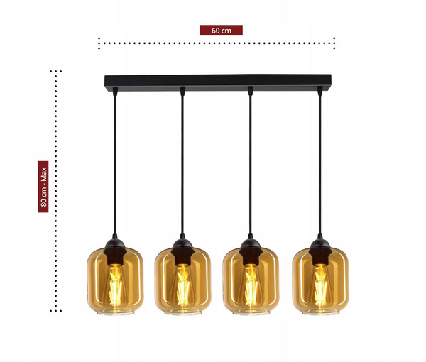 Lampa wisząca szklane miodowe klosze 4xE27
