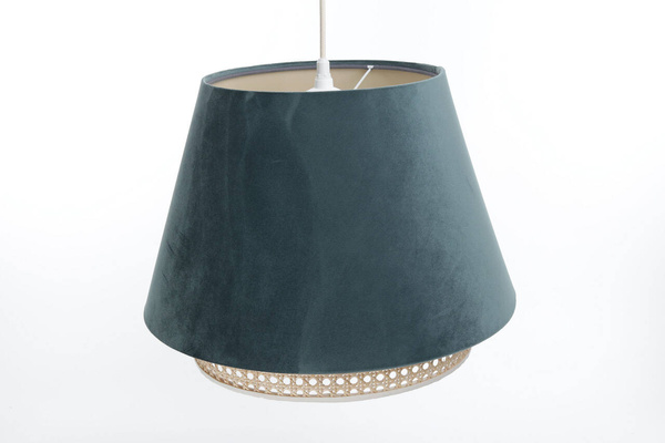 Lampa w stylu Boho podwójny abażur welur i naturalny rattan morska