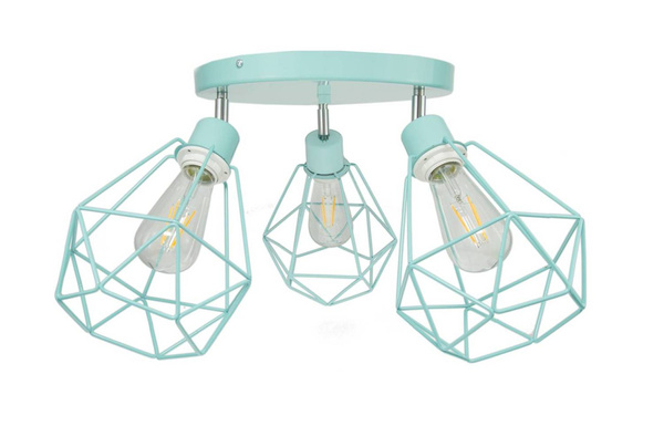Lampa sufitowa do pokoju dziecka turkusowa w stylu loft nowoczesny druciak Carmen 3xE27