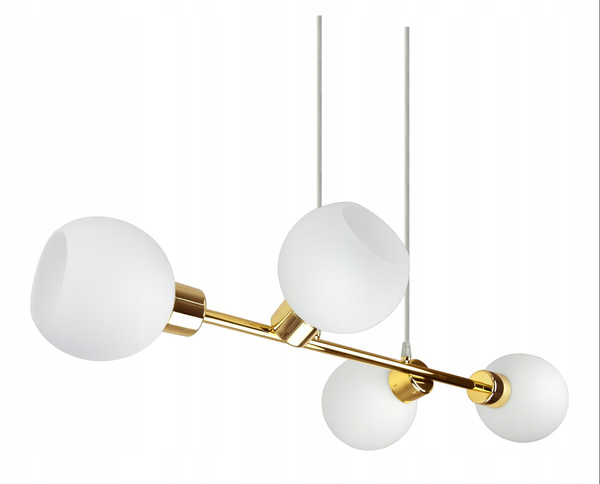 Lampa Wisząca biało-złota mleczne klosze 4 źródła światła