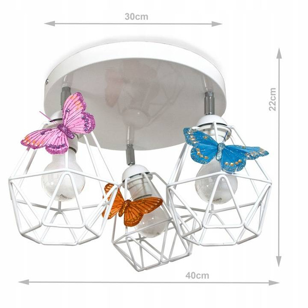 Lampa sufitowa do pokoju dziewczynki biała Motylek Druciak Loft 3xE27 Led 