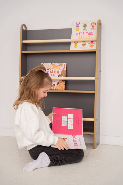 Biblioteczka do pokoju dziecięcego SLIM - wąska do ściany szara