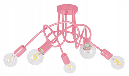 Lampa sufitowa do pokoju dziewczynki różowa Magiczny Zawijas 5xE27 Led