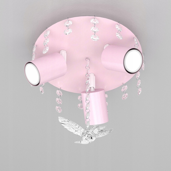 Lampa sufitowa do pokoju dziewczynki różowa Koliberek Kryształ 3 GU10