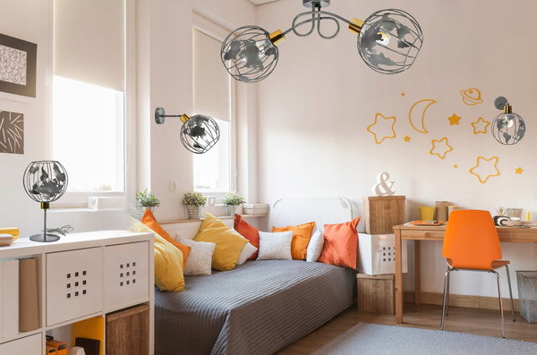 Lampa sufitowa do pokoju dziecięcego szara Zakręcony Globus 2xE27 Led 