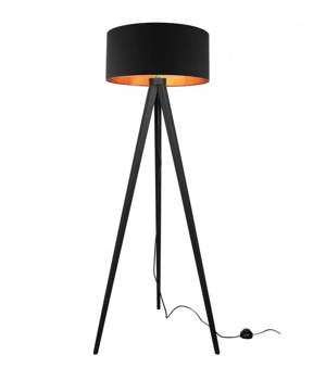 Nowoczesna Drewniana Lampa Stojąca Trójnóg Abażur Złoty Środek