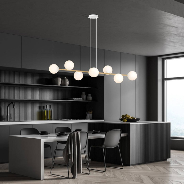 Nowoczesna lampa wisząca nad wyspę biało- złota GRAVITY 8  WH GOLD